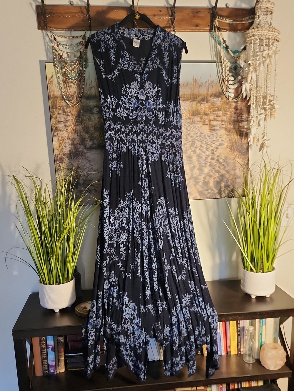 Bila Navy Maxi Dress with Pale Blue Floral Print